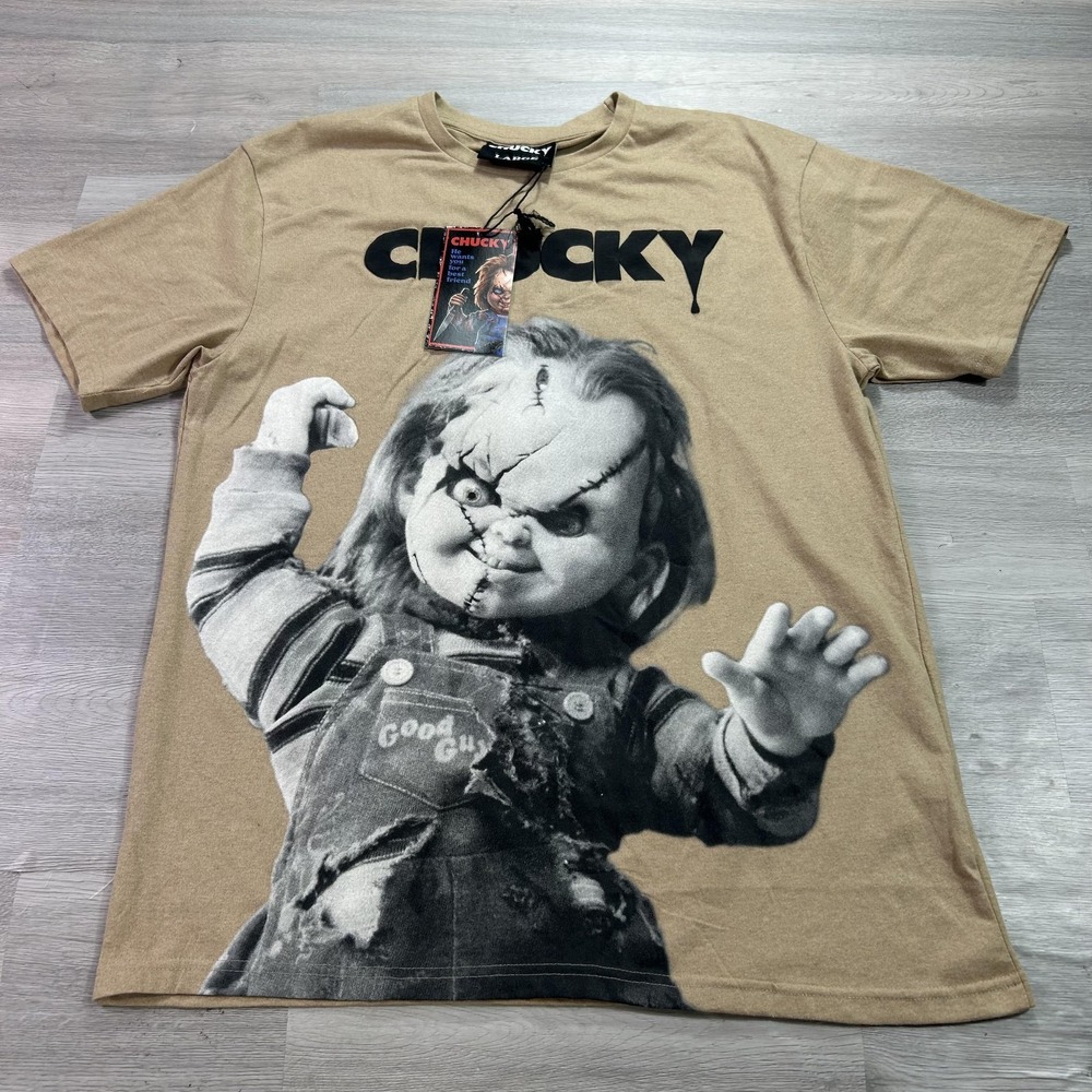 NEW Reason Chucky Shirt Mens Large Beige Horror Movie Halloween Graphic Tee